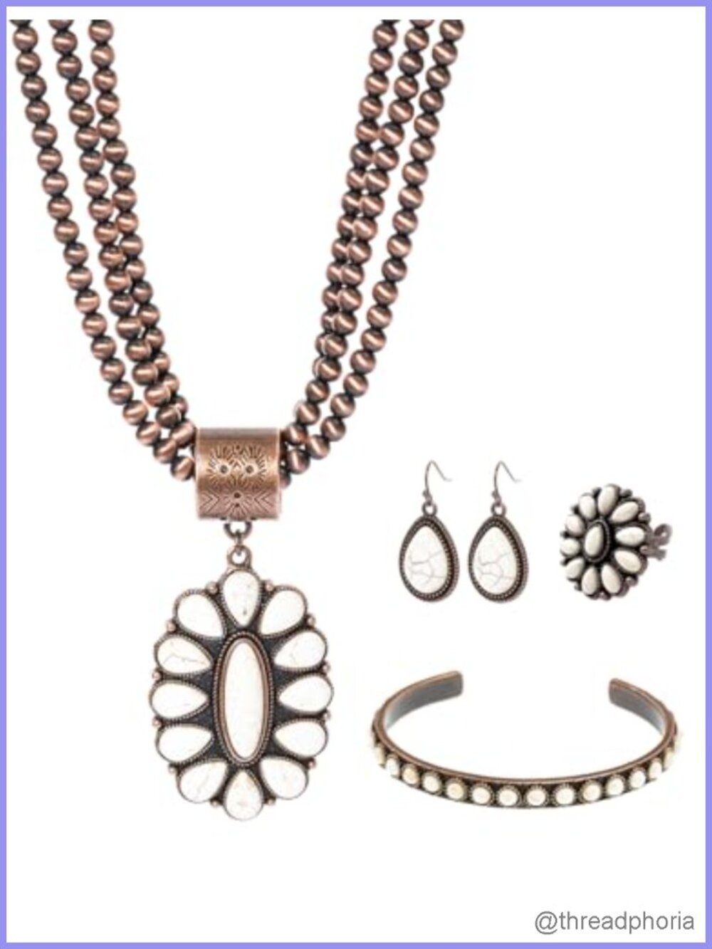 Western Turquoise Jewelry Set 4 Piece Navajo Pearl Necklace Earrings Bracelet